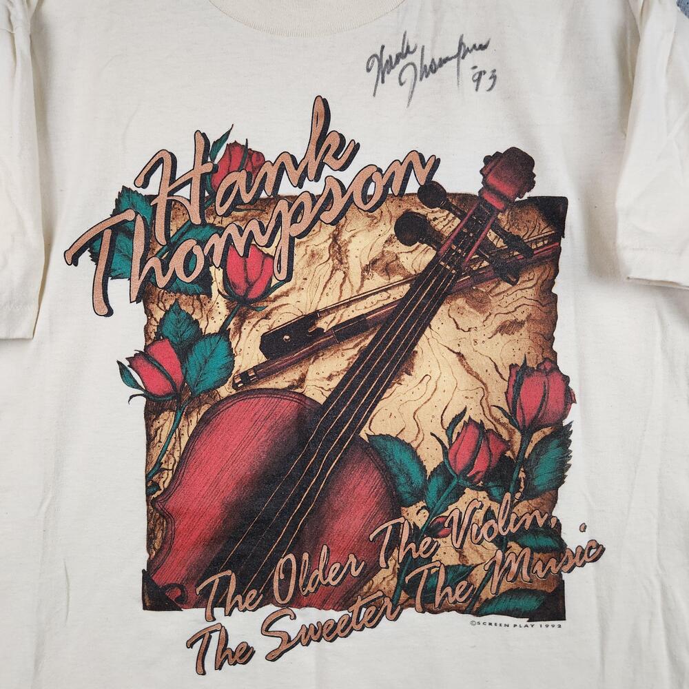 Vintage Hank Thompson Shirt Mens XL White Country Music Artist Violin Graphic